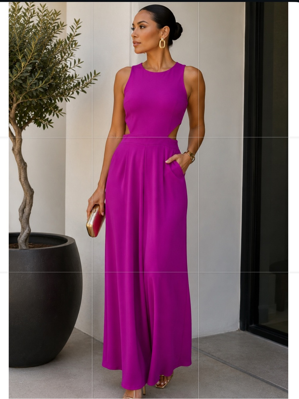 Fuschia Wideleg Jumpsuit with Cutout Waist